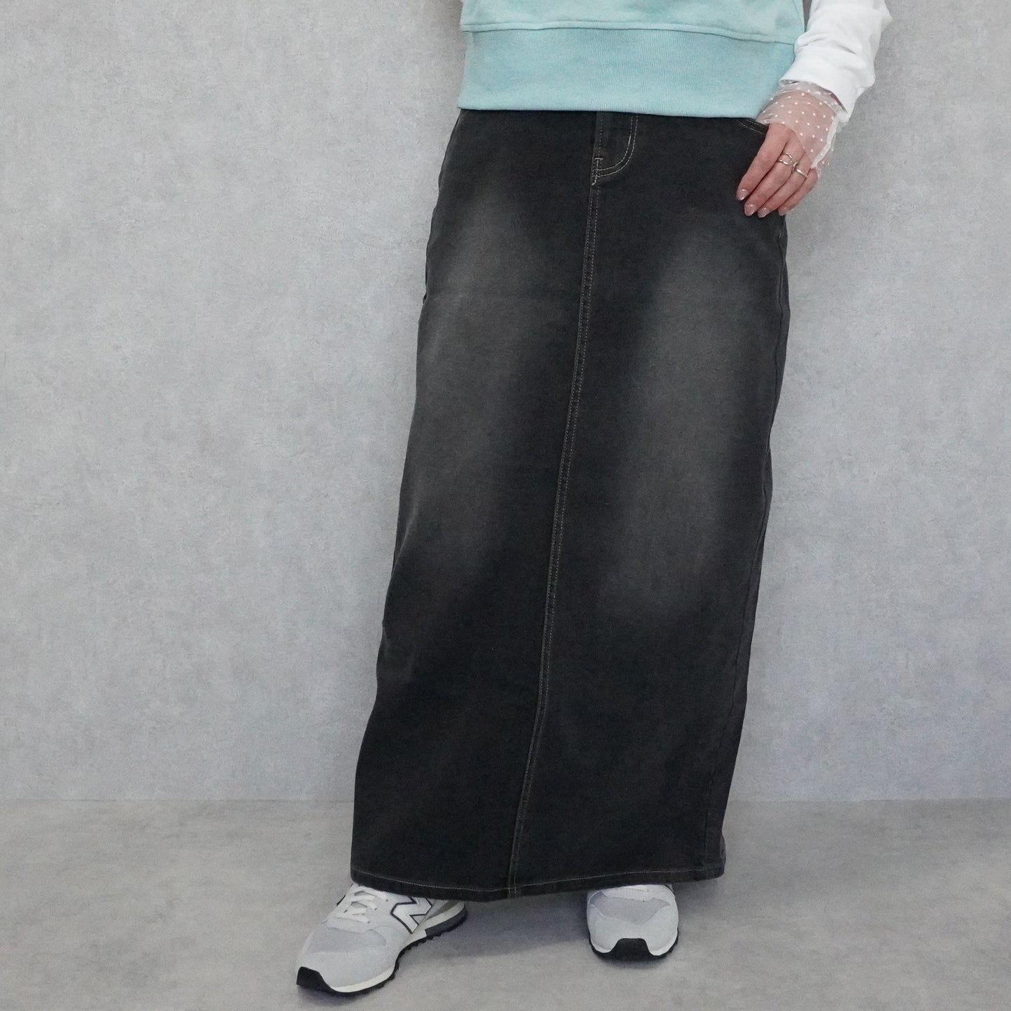 裏起毛デニムロングスカート