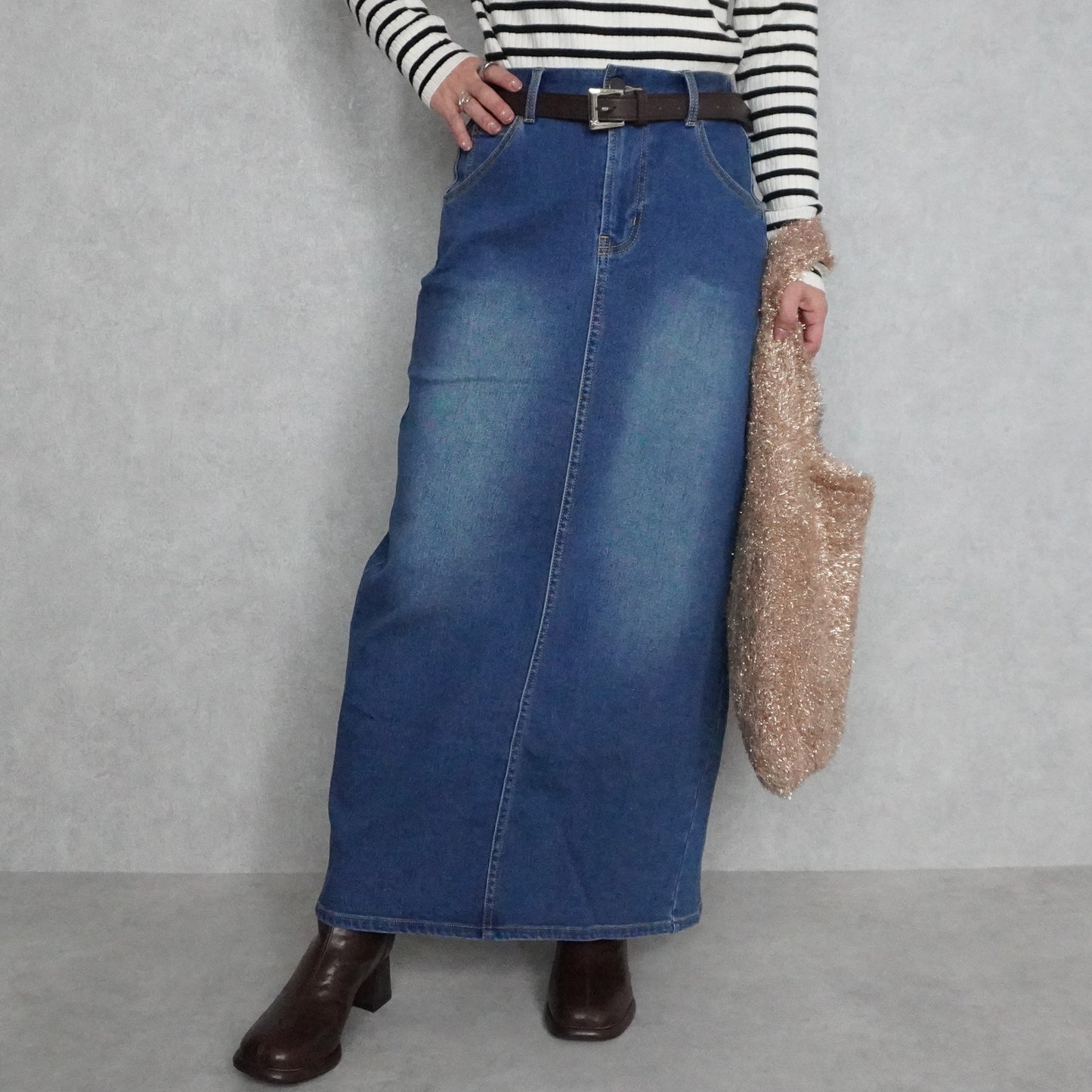 裏起毛デニムロングスカート