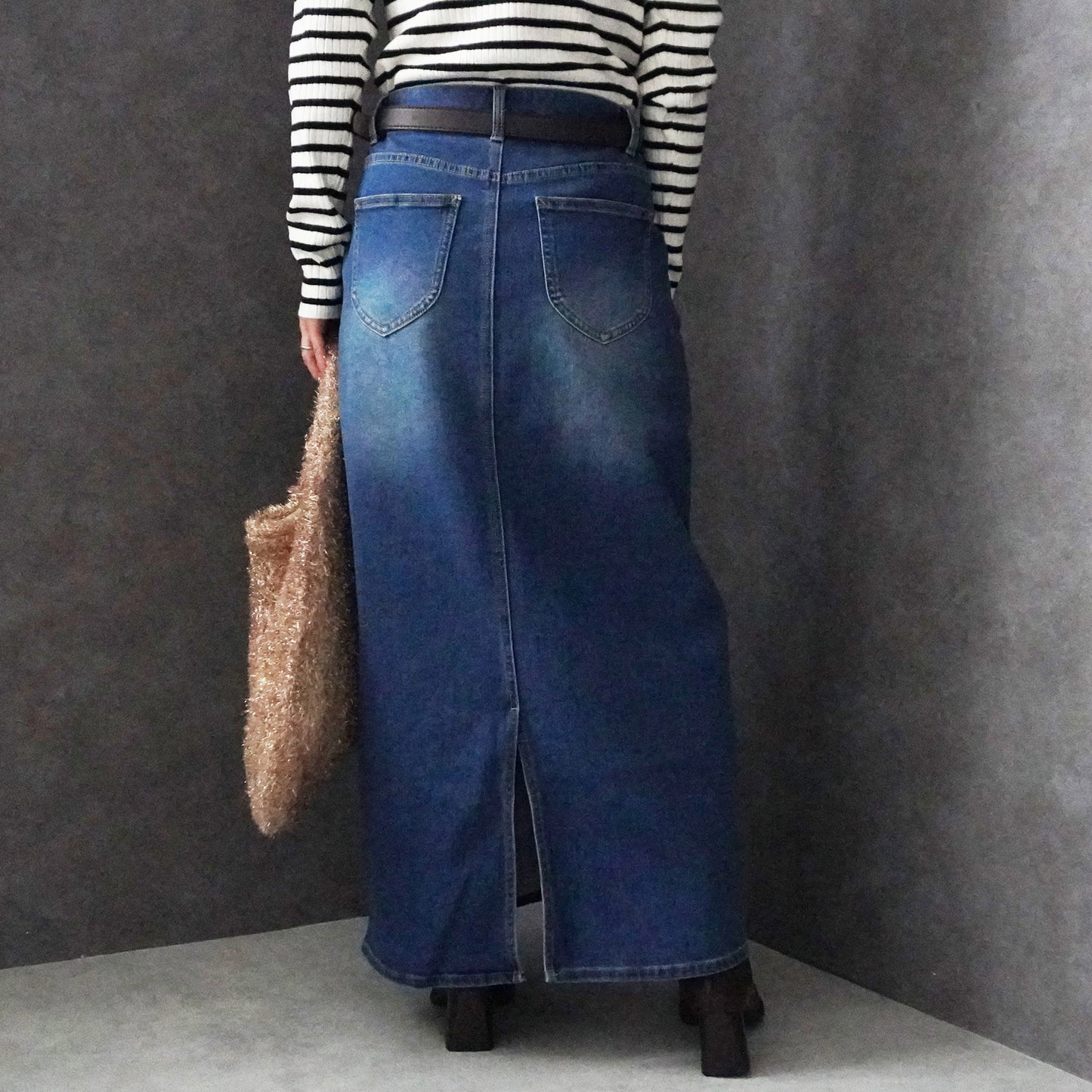 裏起毛デニムロングスカート