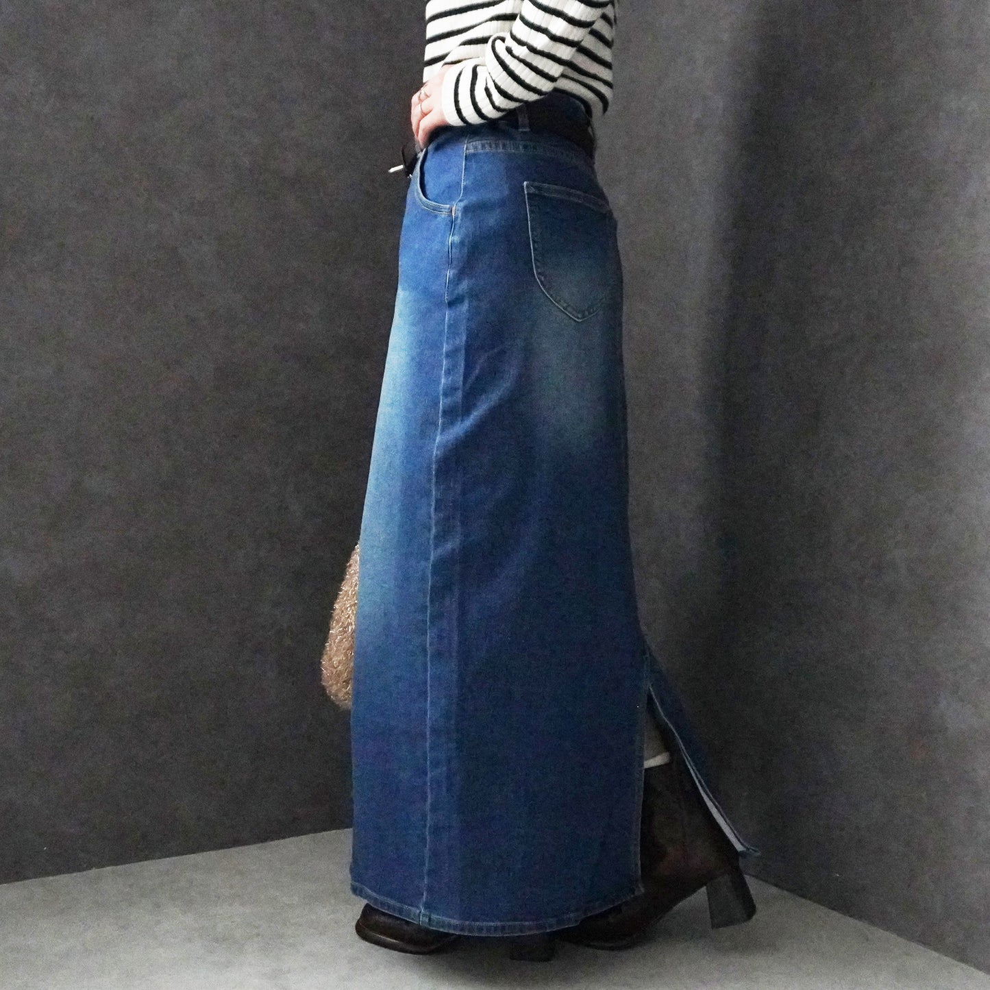 裏起毛デニムロングスカート