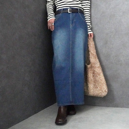 裏起毛デニムロングスカート