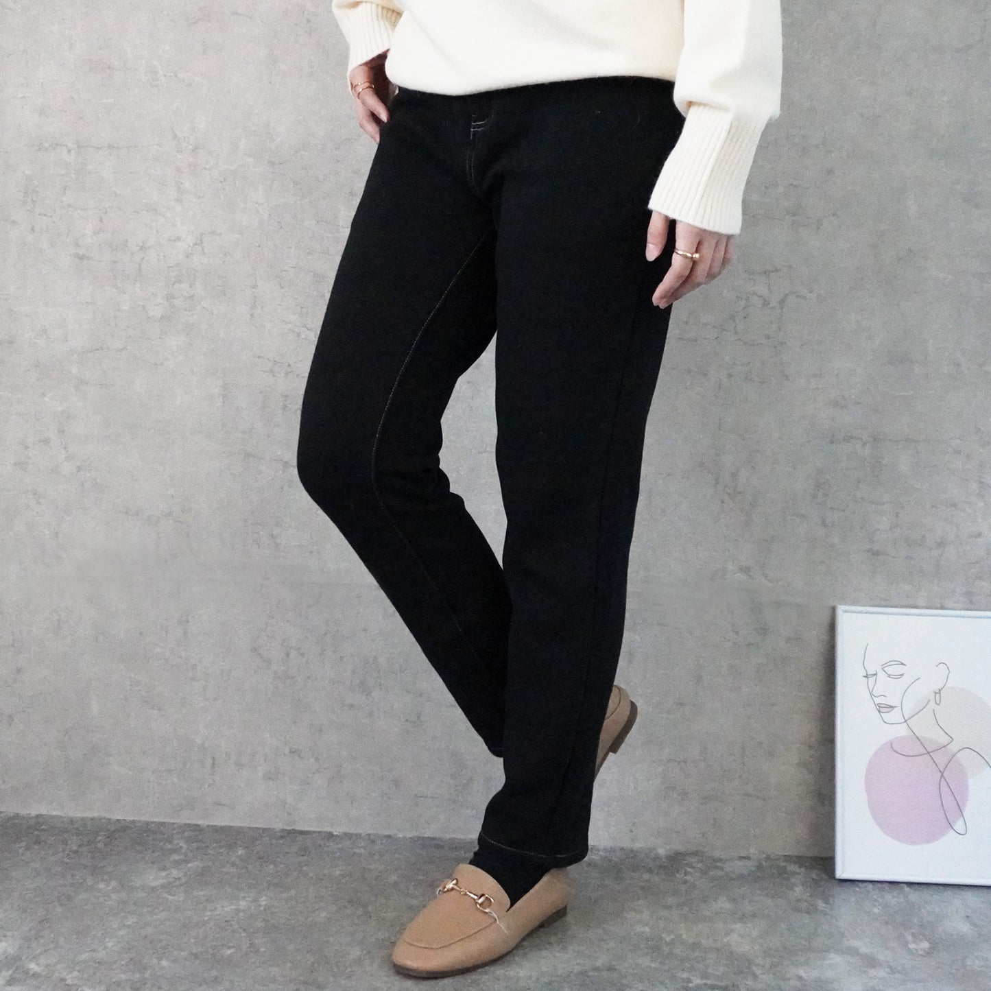 裏シャギーニットデニムスキニーパンツ