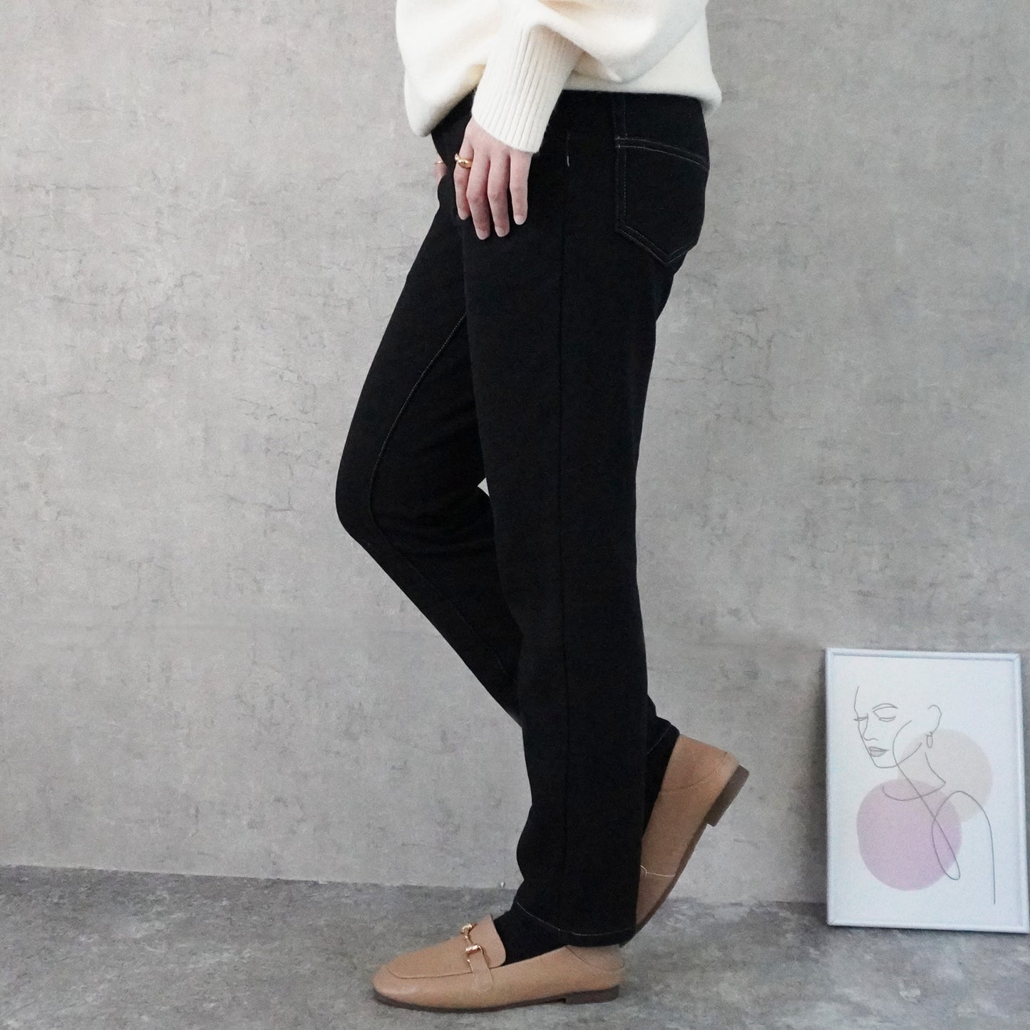 裏シャギーニットデニムスキニーパンツ