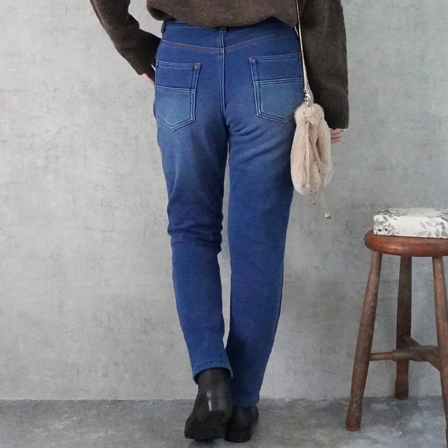 裏シャギーニットデニムスキニーパンツ