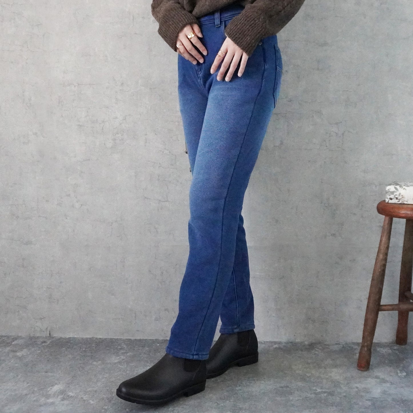 裏シャギーニットデニムスキニーパンツ