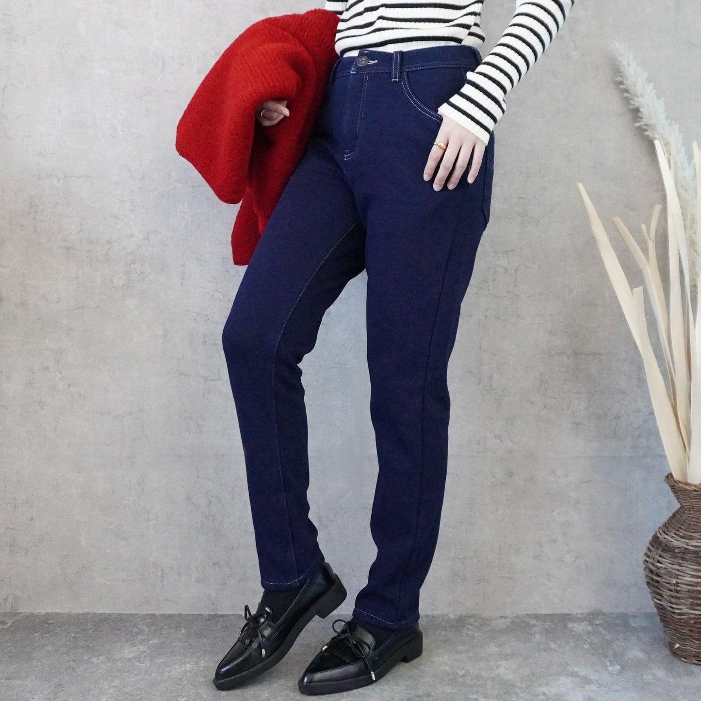 裏シャギーニットデニムスキニーパンツ