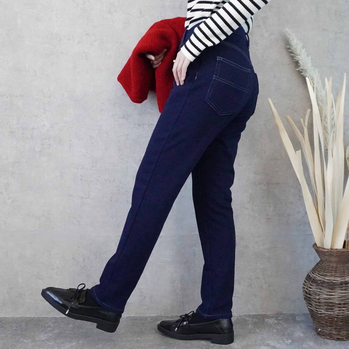 裏シャギーニットデニムスキニーパンツ