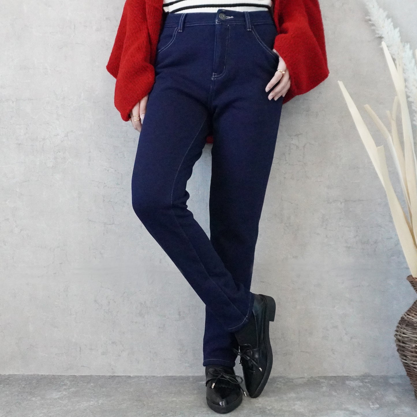 裏シャギーニットデニムスキニーパンツ