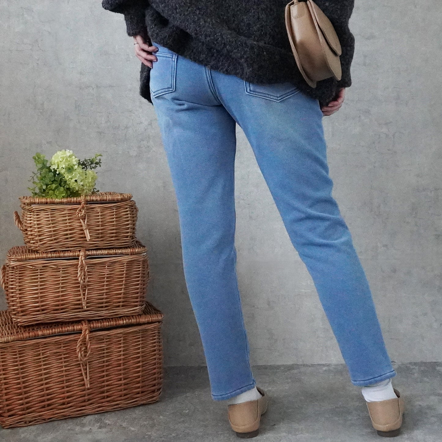 裏シャギーニットデニムスキニーパンツ