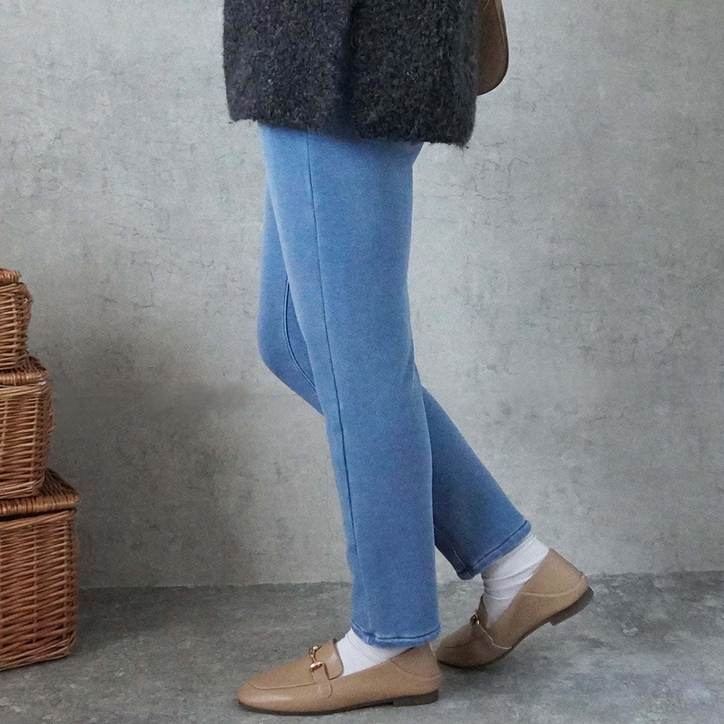 裏シャギーニットデニムスキニーパンツ