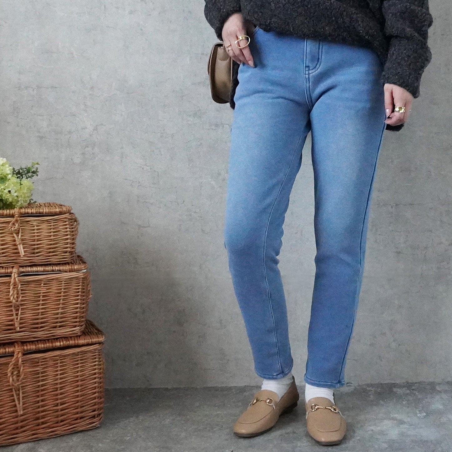 裏シャギーニットデニムスキニーパンツ