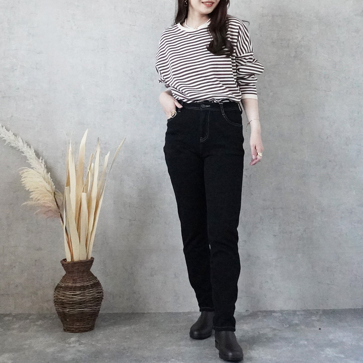 裏シャギーニットデニムスキニーパンツ