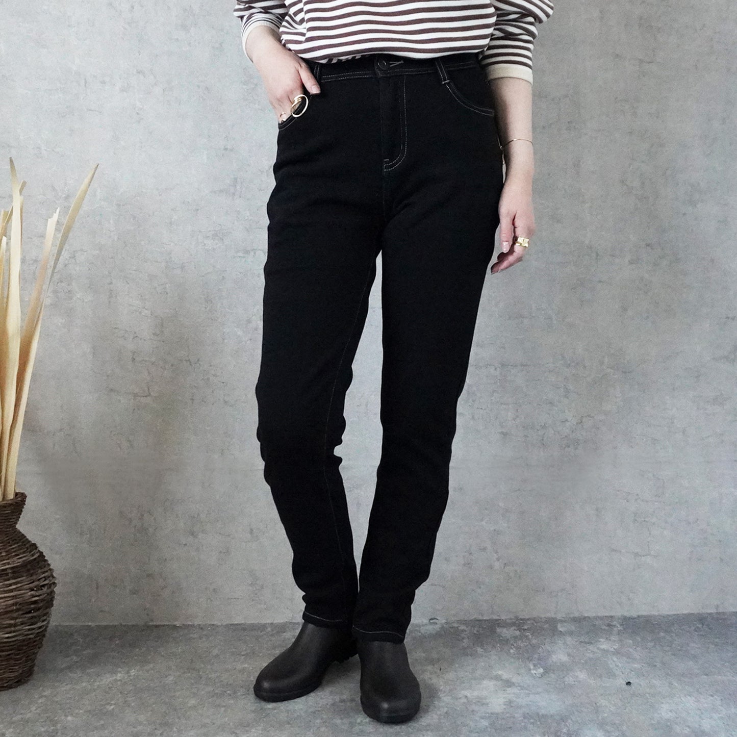 裏シャギーニットデニムスキニーパンツ