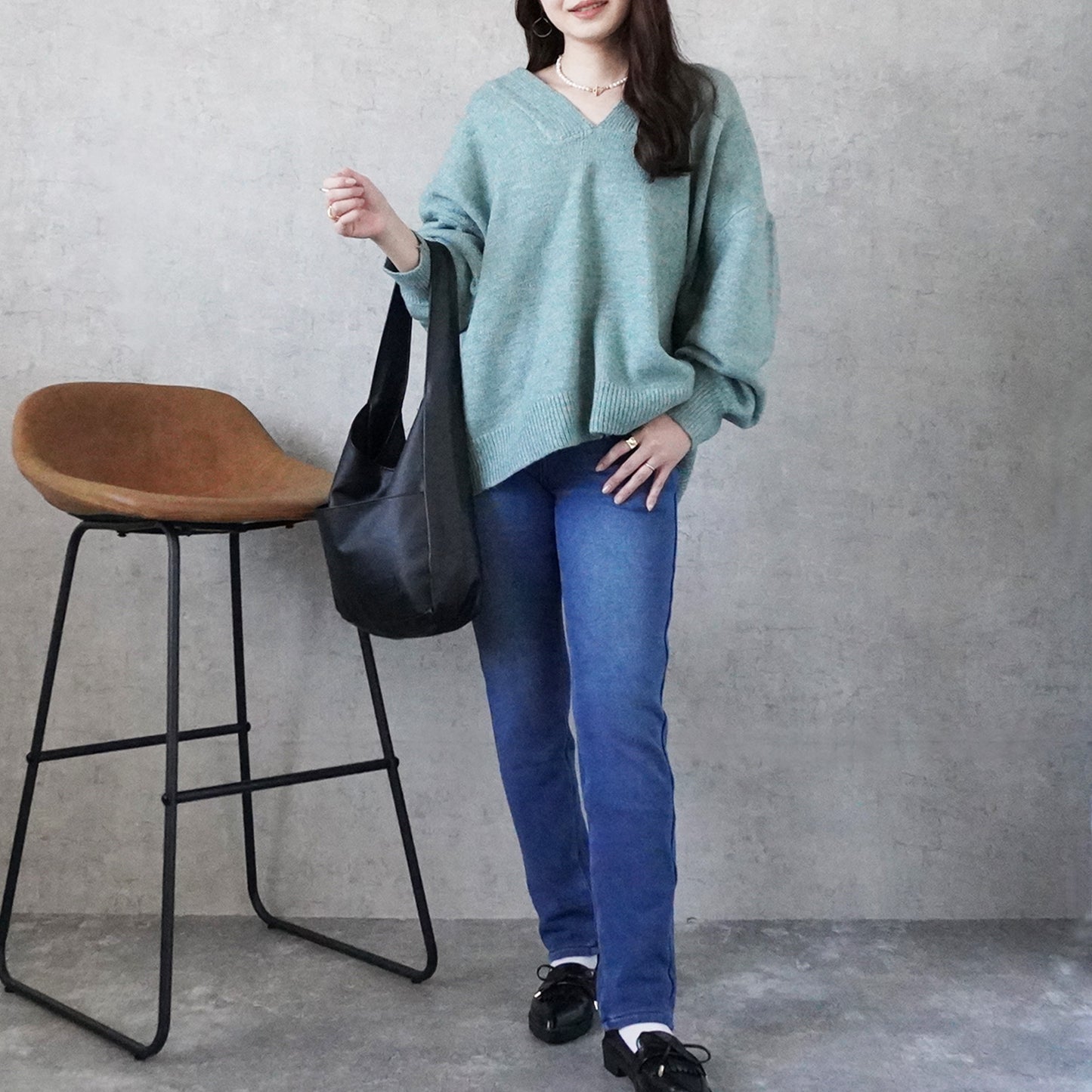 裏シャギーニットデニムスキニーパンツ