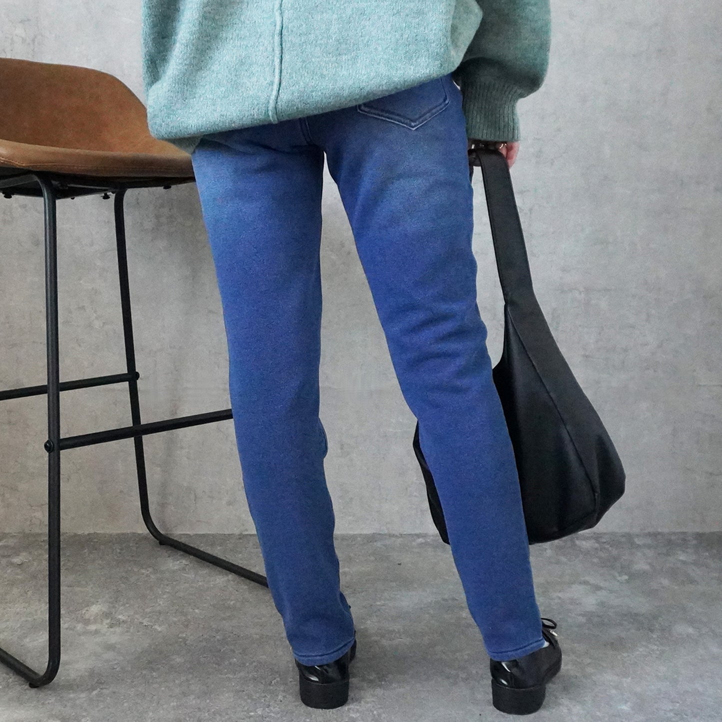 裏シャギーニットデニムスキニーパンツ