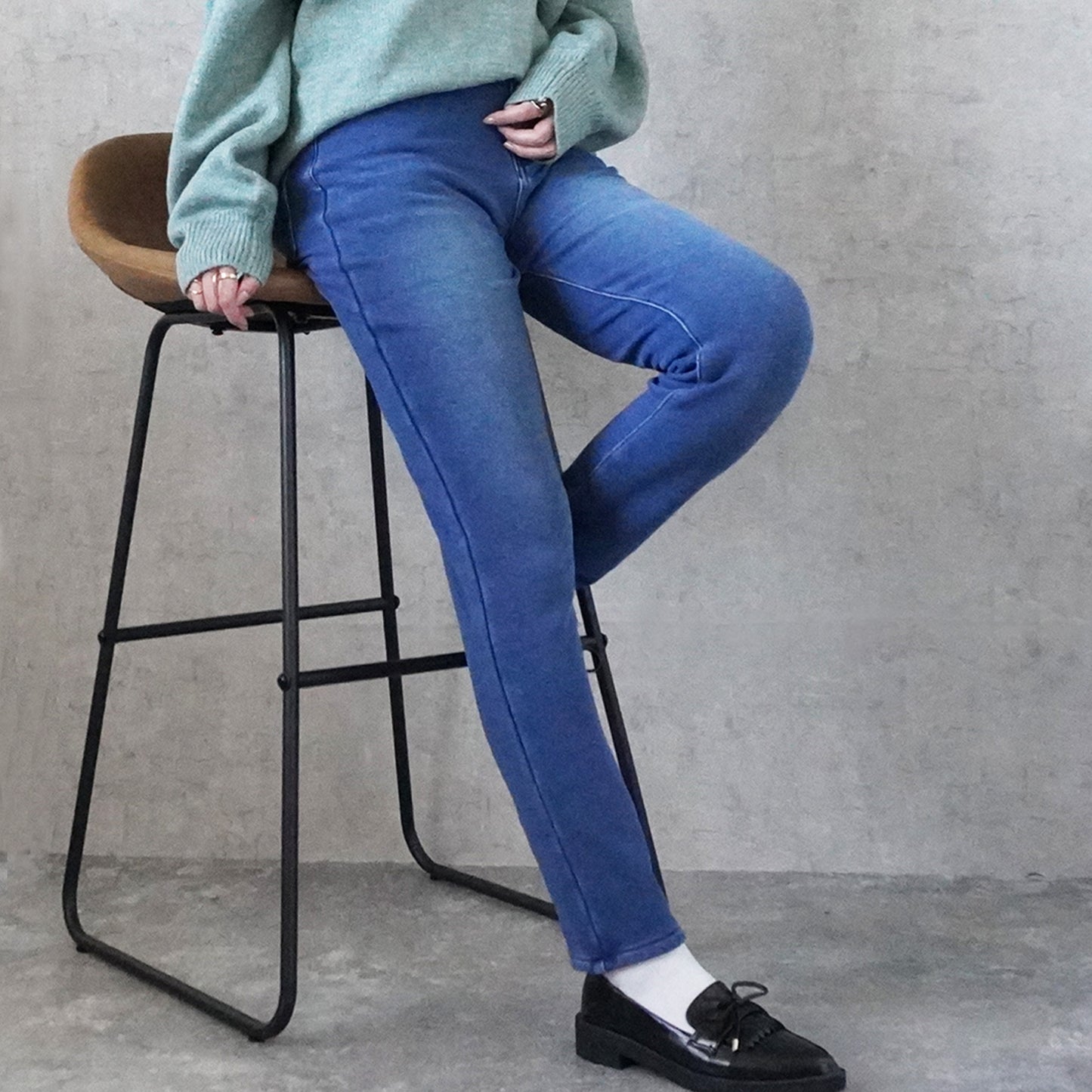 裏シャギーニットデニムスキニーパンツ