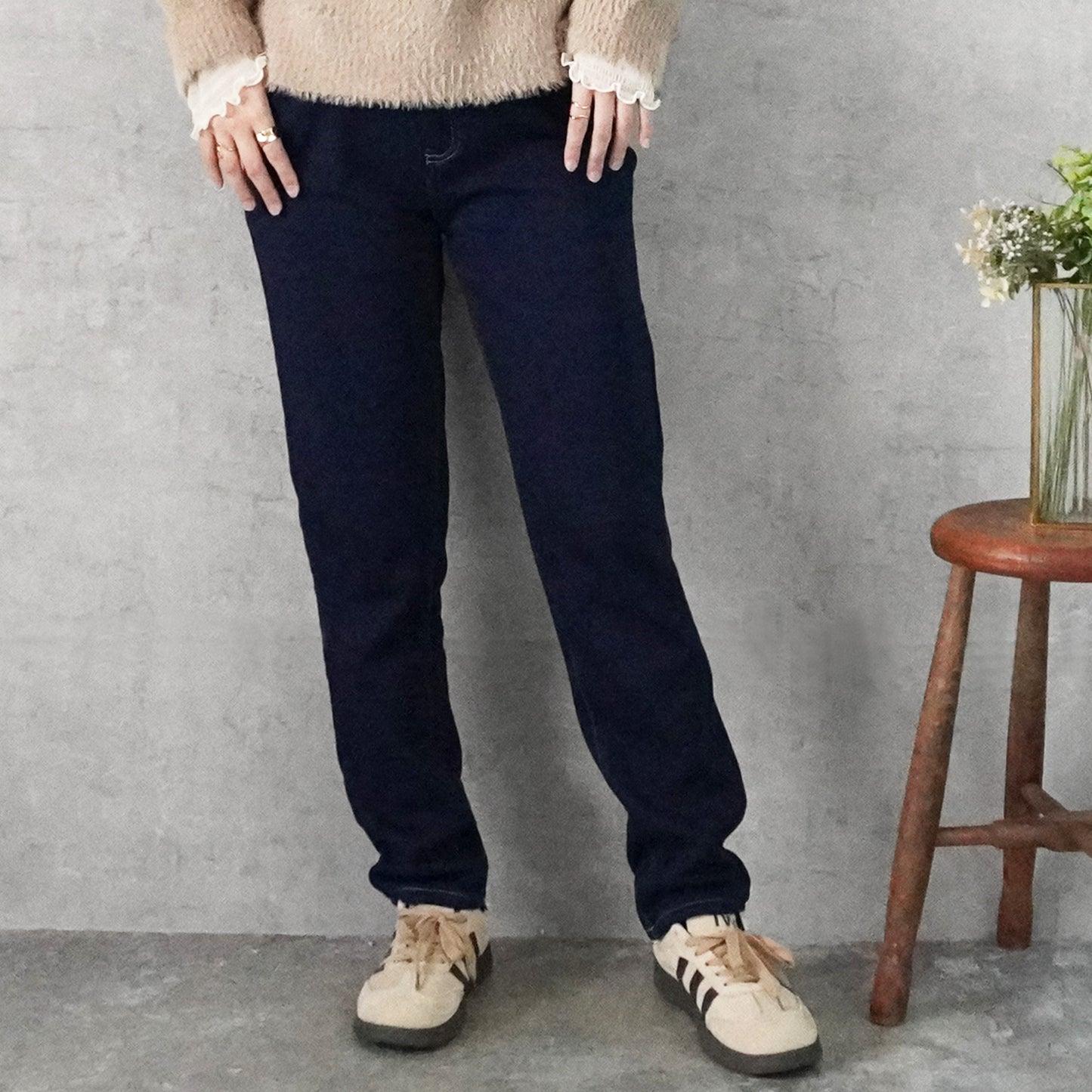 裏シャギーニットデニムスキニーパンツ