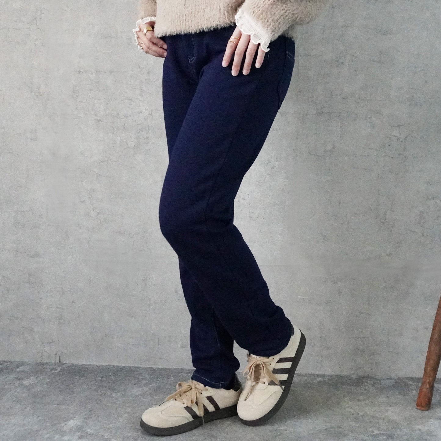 裏シャギーニットデニムスキニーパンツ