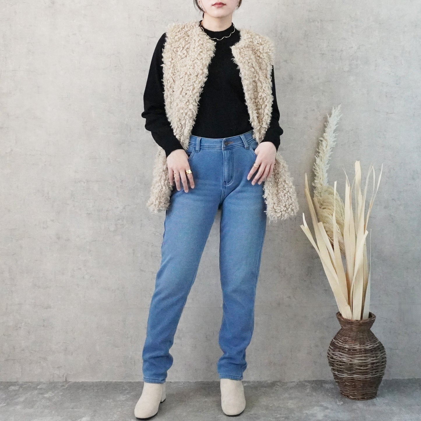 裏シャギーニットデニムスキニーパンツ