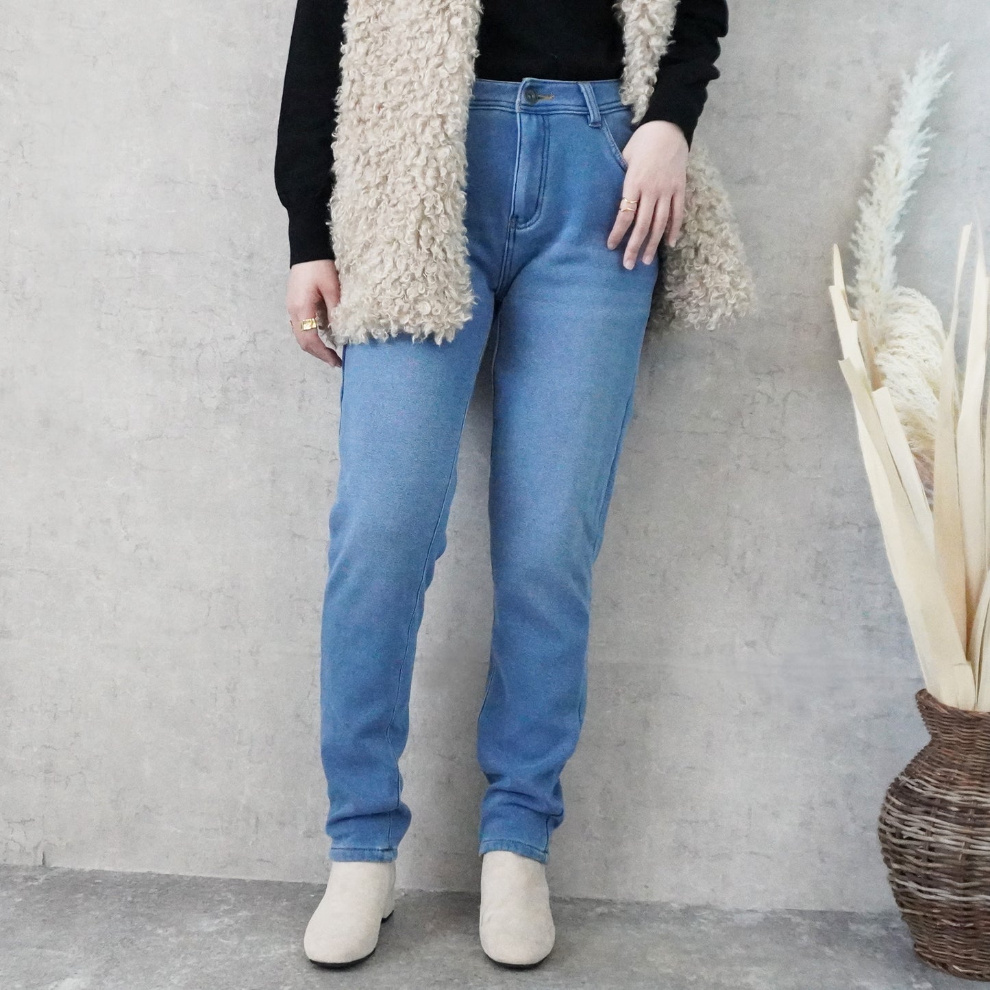 裏シャギーニットデニムスキニーパンツ