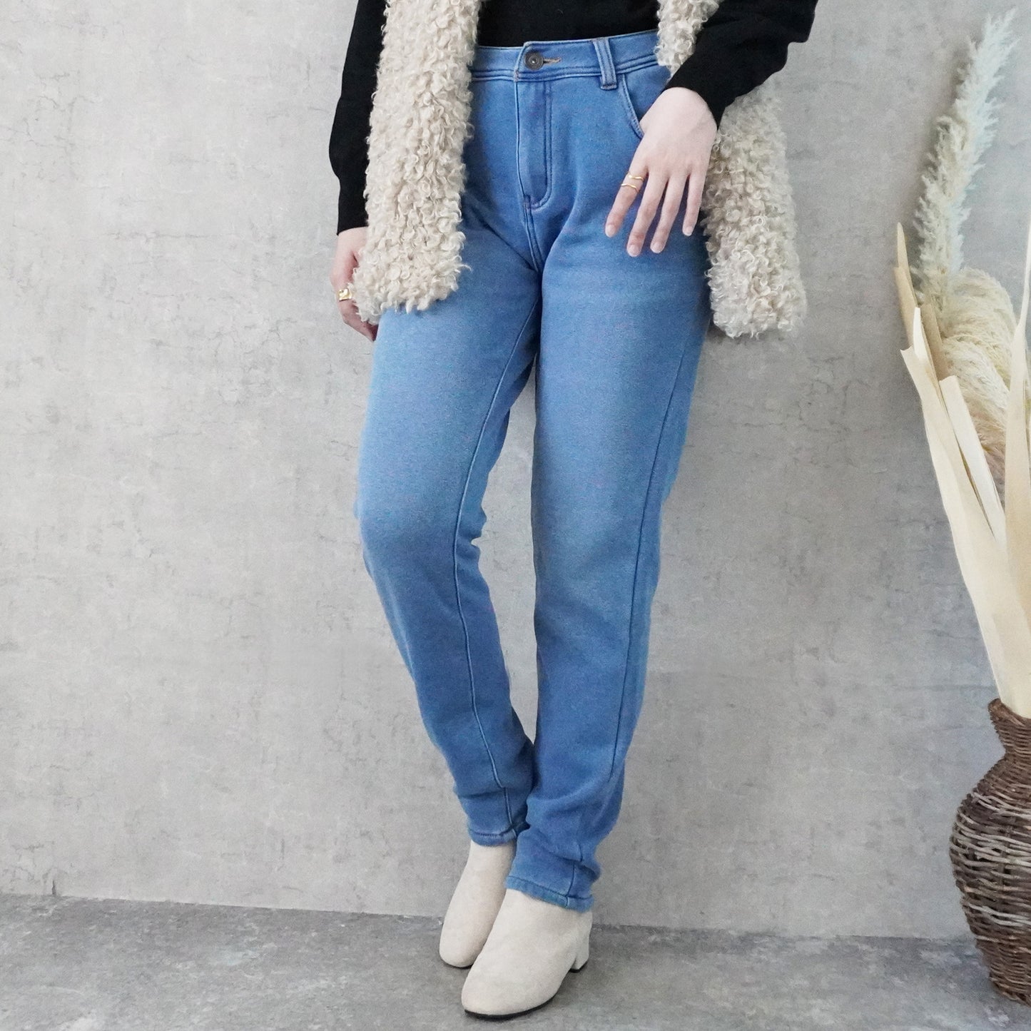 裏シャギーニットデニムスキニーパンツ