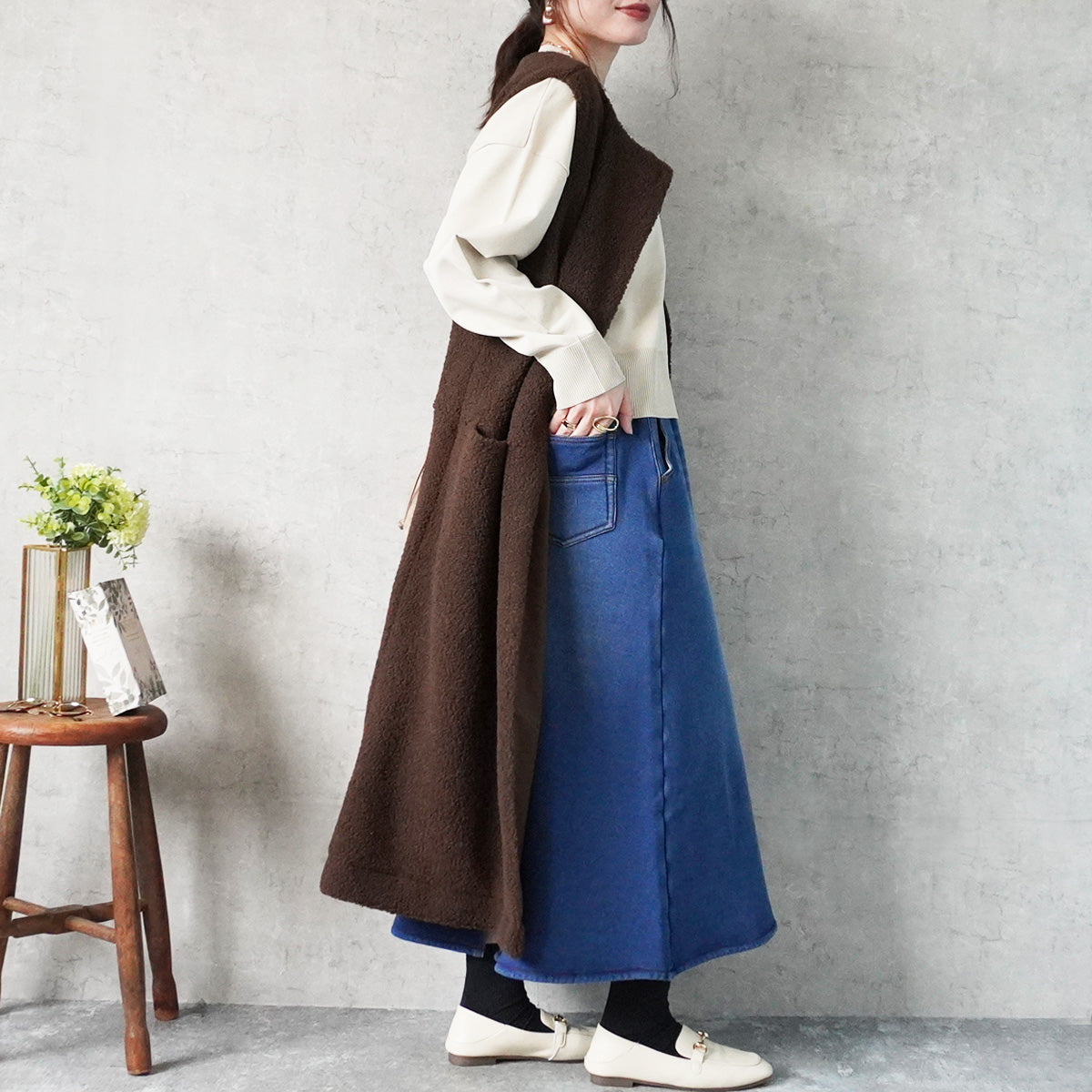 裏シャギーデニムスカート