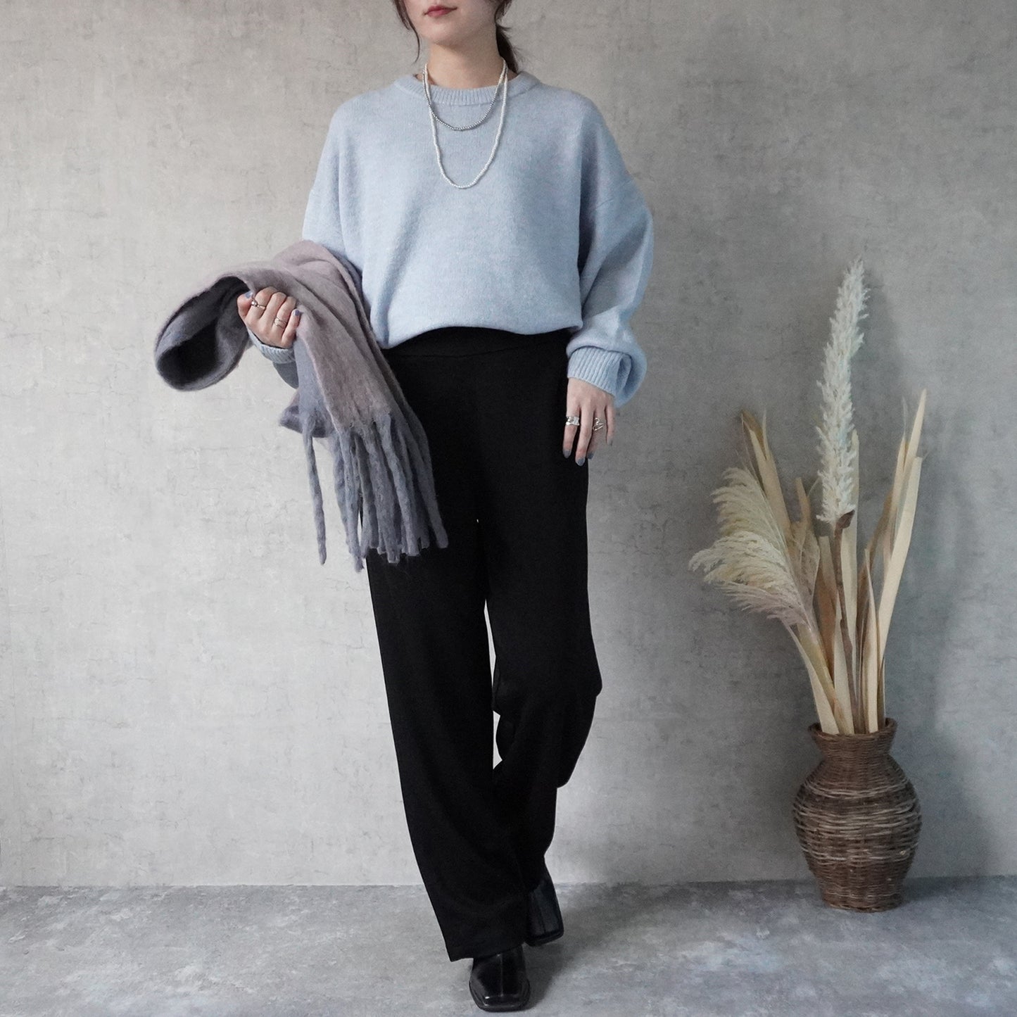 ポンチストレートワイドパンツ