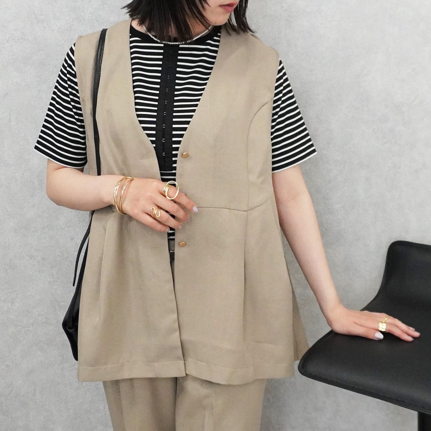 配色ヘンリーネックテレコリブTシャツ