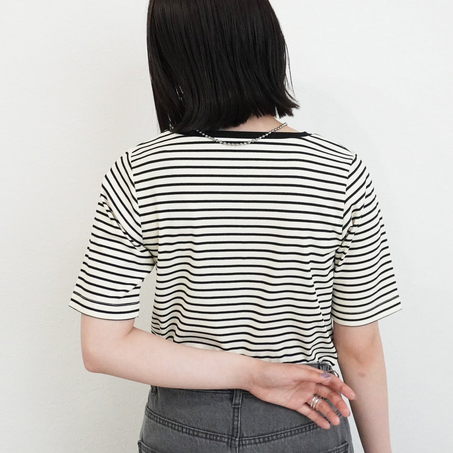 配色ヘンリーネックテレコリブTシャツ