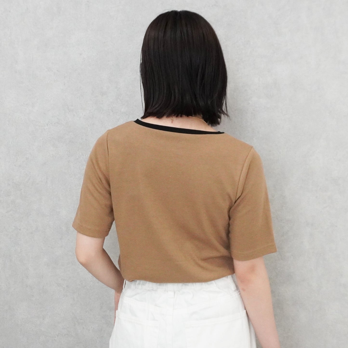 配色ヘンリーネックテレコリブTシャツ