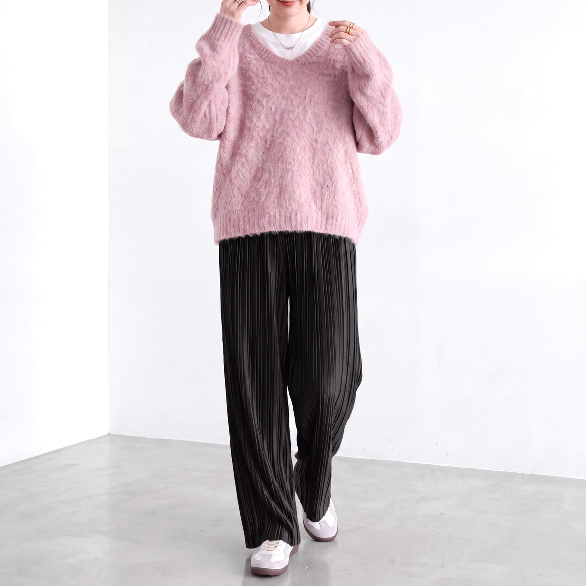 ベロア風プリーツパンツ