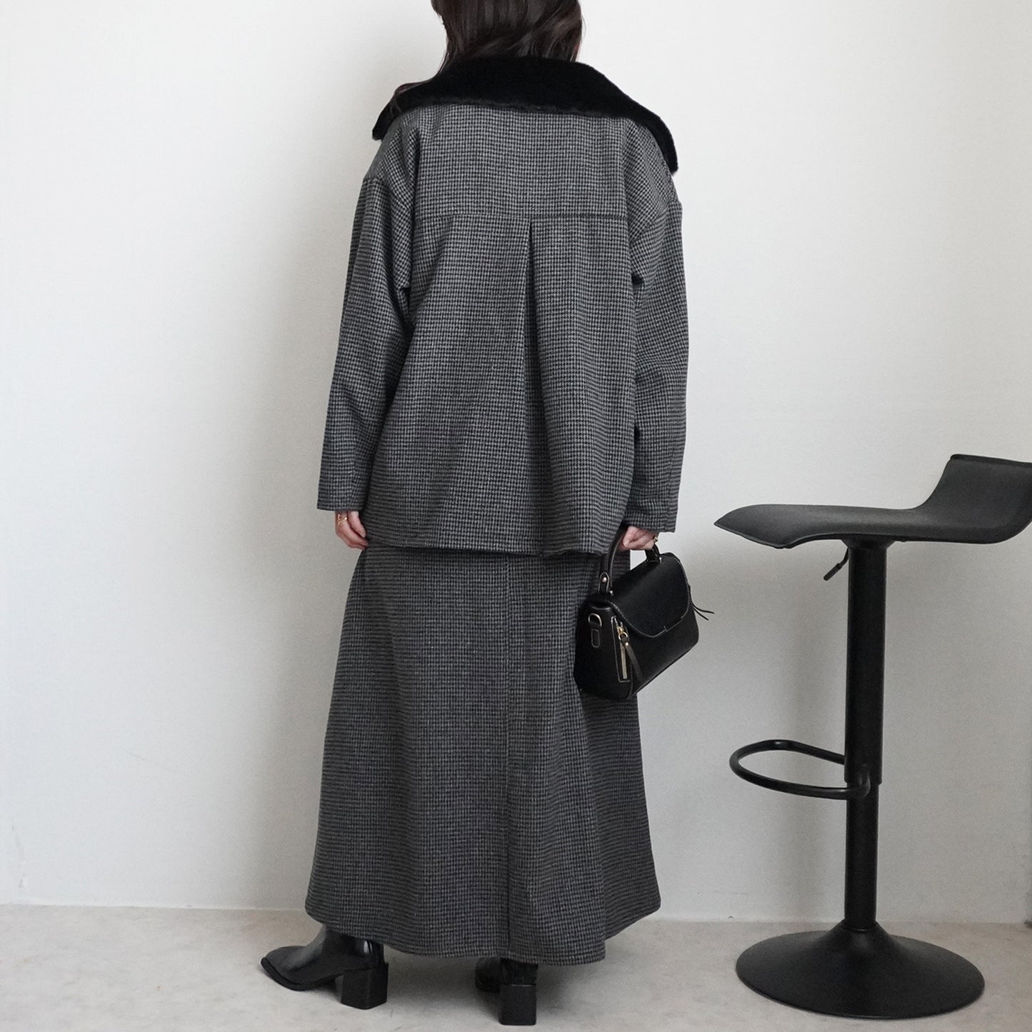 2wayカラーファー千鳥格子柄ジャケット