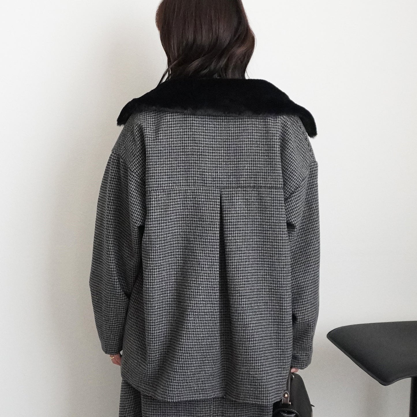 2wayカラーファー千鳥格子柄ジャケット