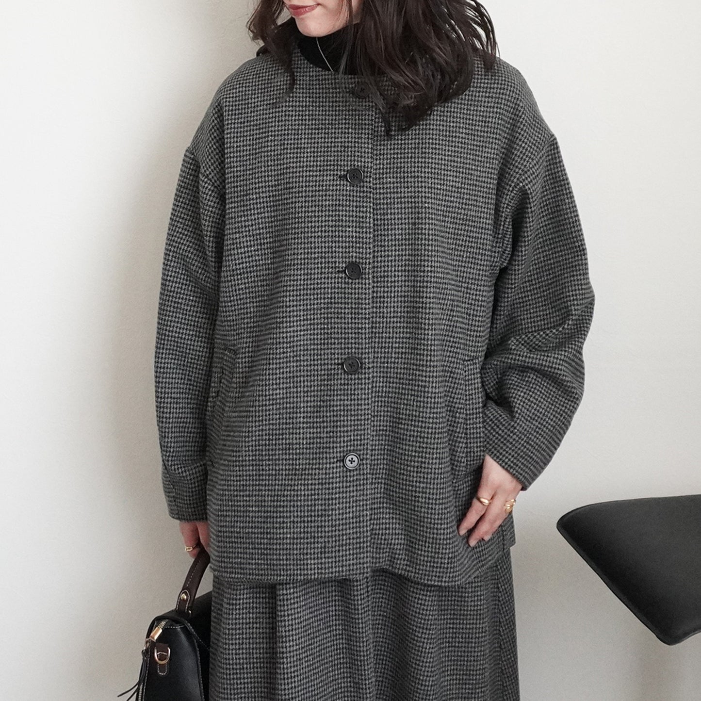 2wayカラーファー千鳥格子柄ジャケット