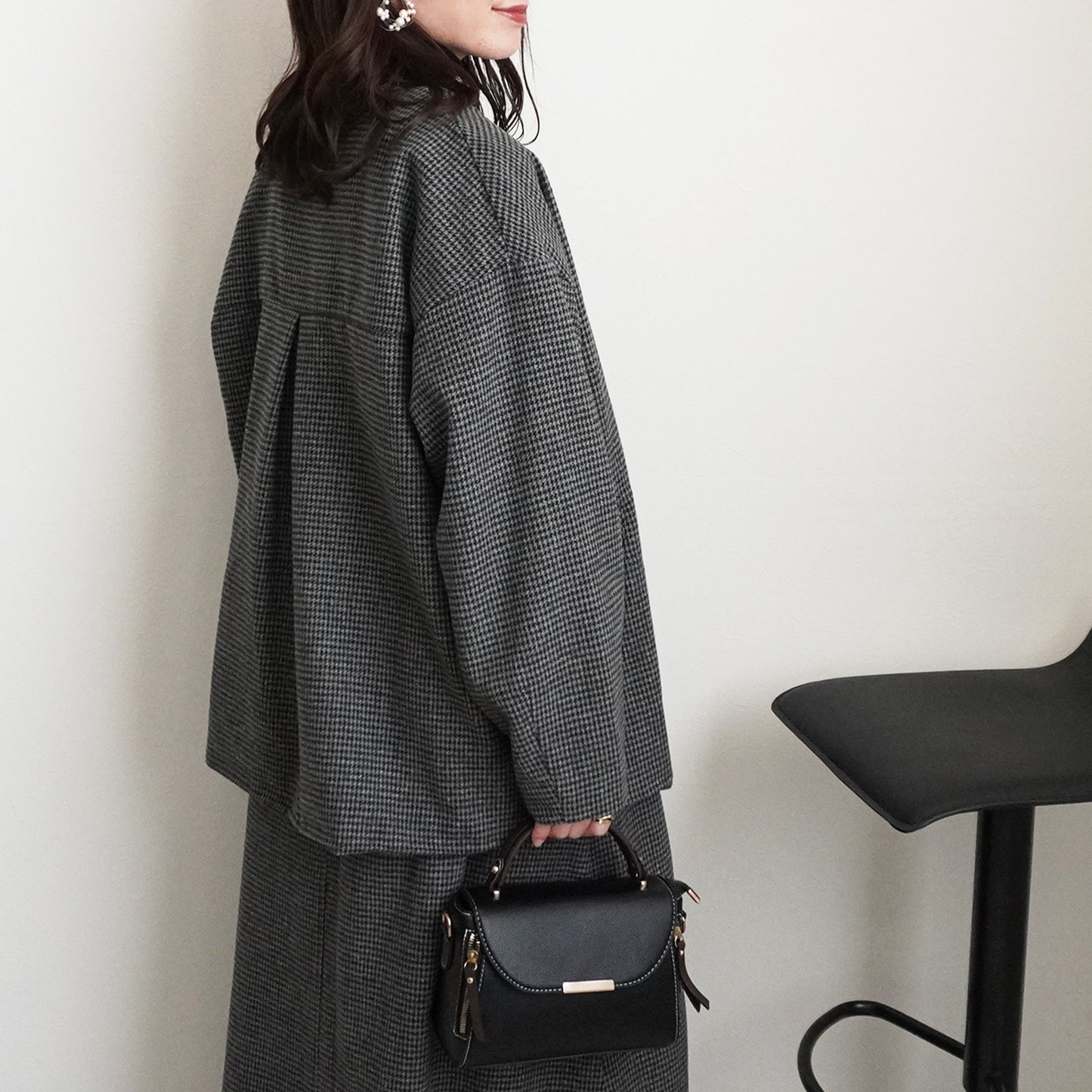 2wayカラーファー千鳥格子柄ジャケット