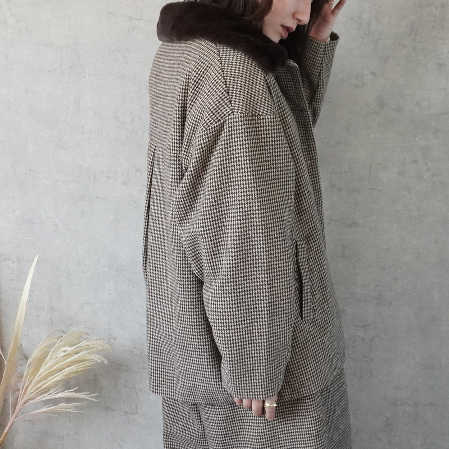 2wayカラーファー千鳥格子柄ジャケット