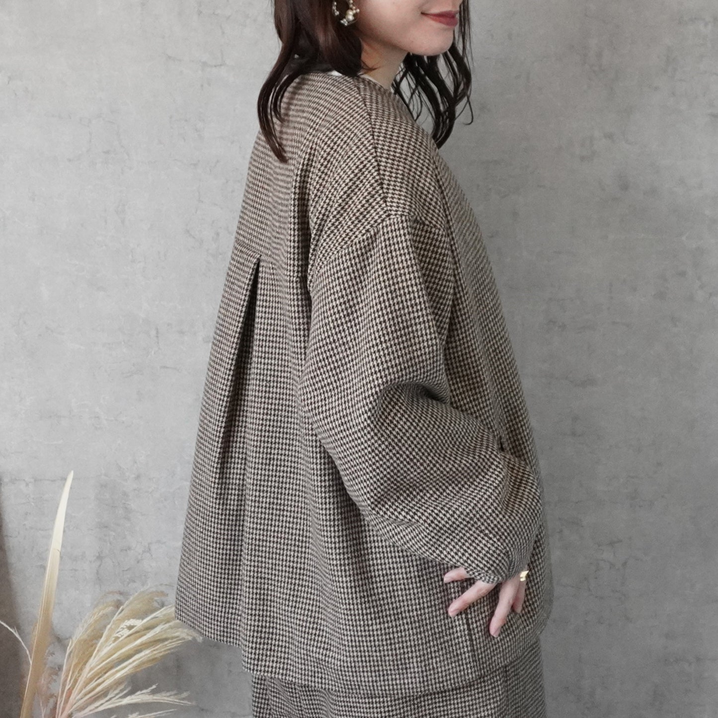 2wayカラーファー千鳥格子柄ジャケット