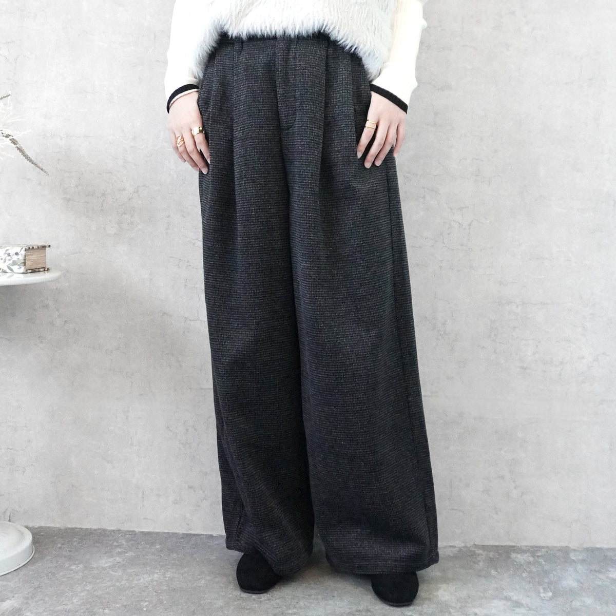 ツイードタックワイドパンツ