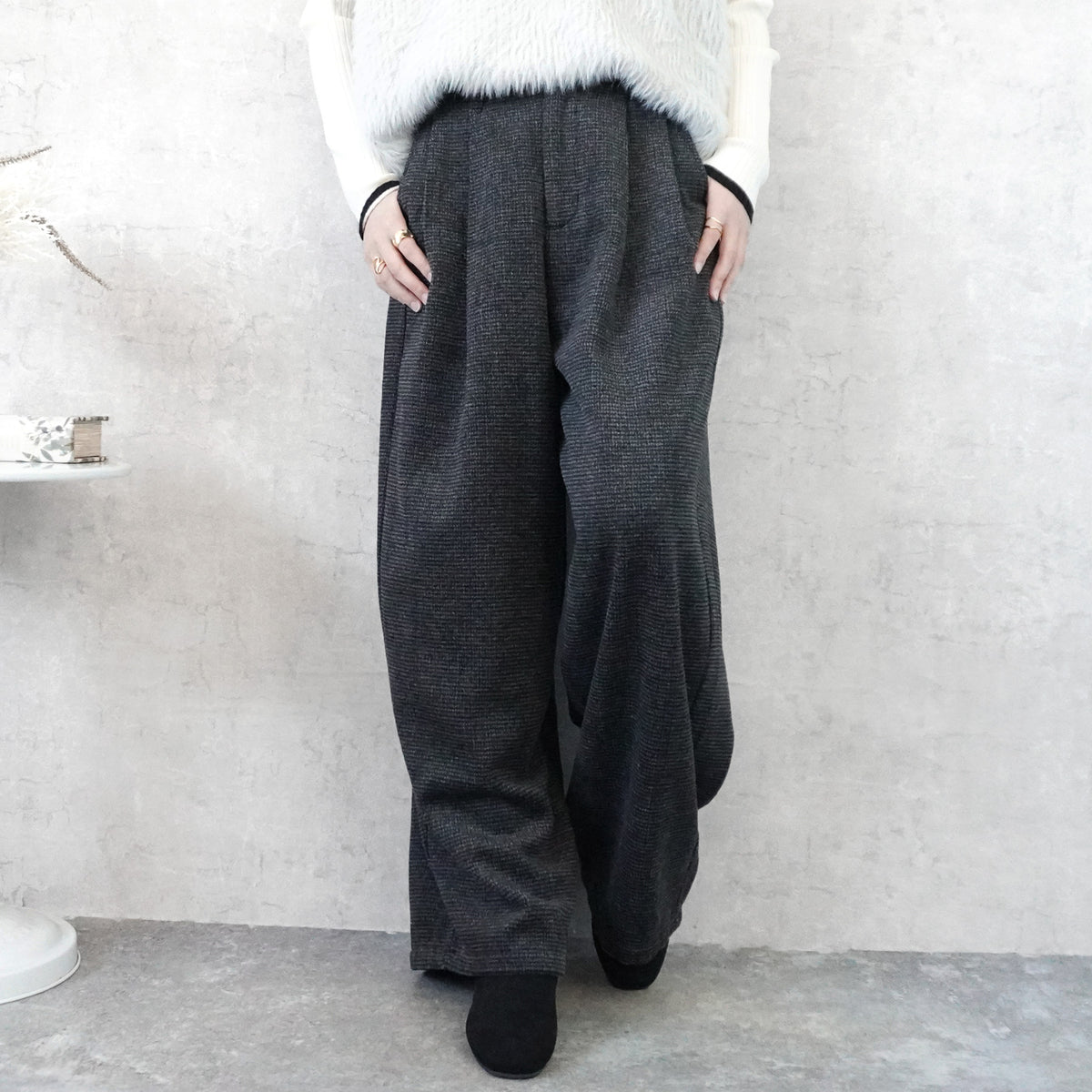 ツイードタックワイドパンツ