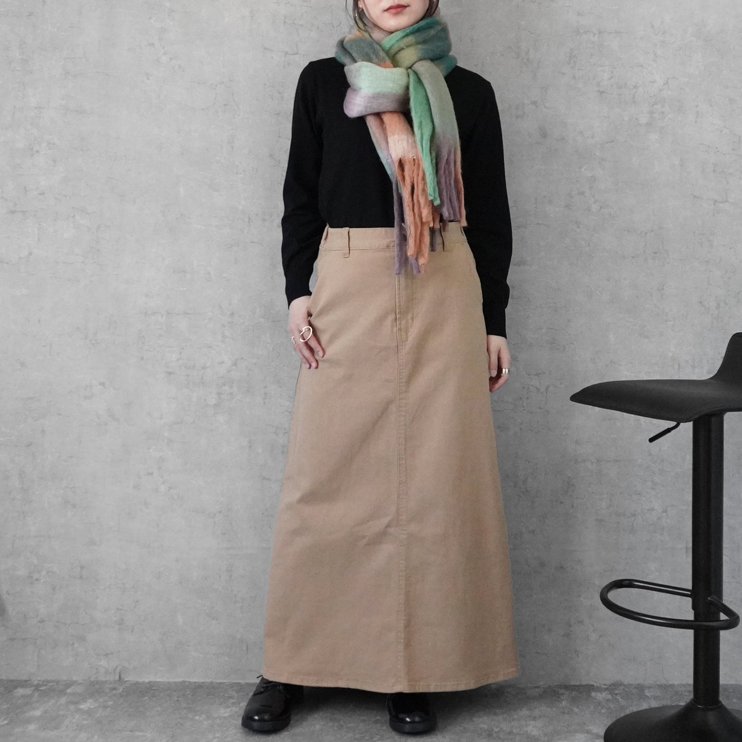 カラーセミフレアー超ロングスカート