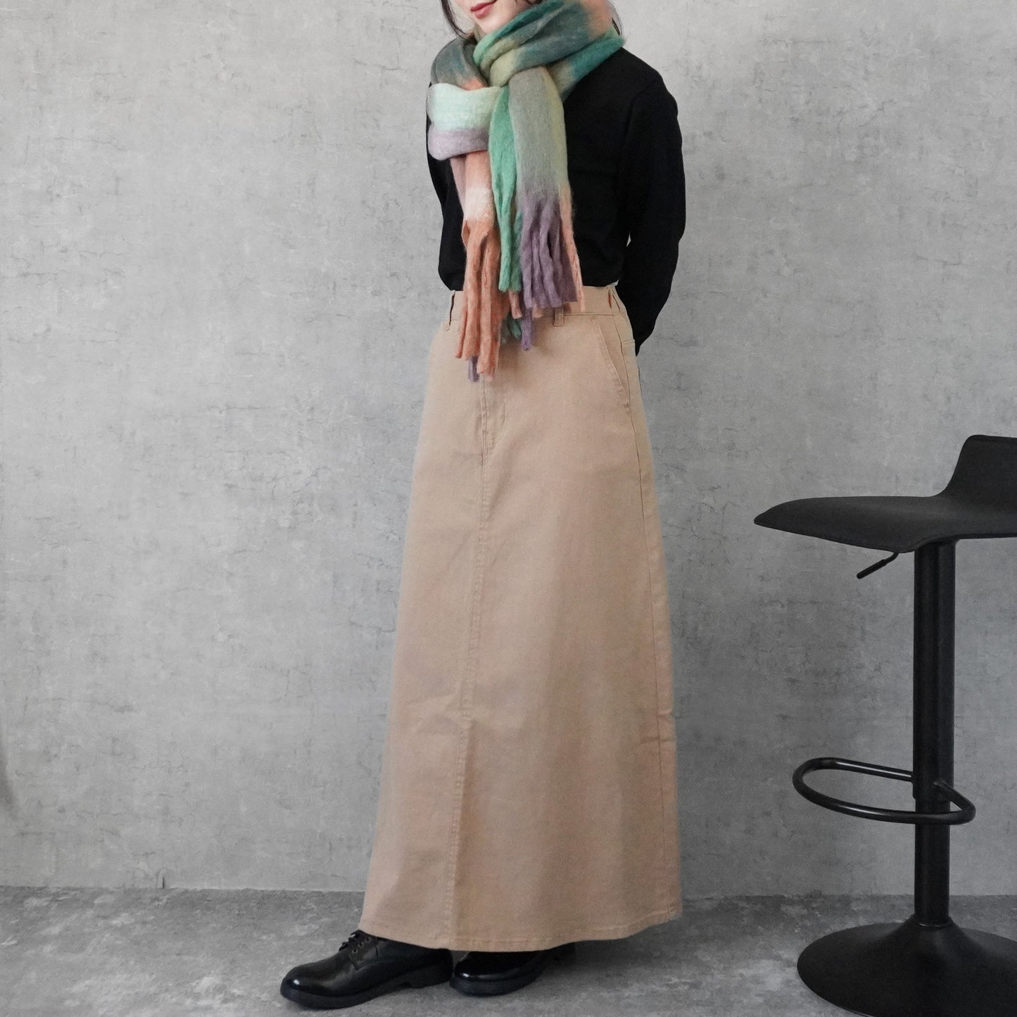 カラーセミフレアー超ロングスカート