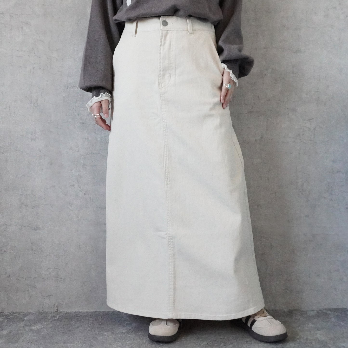 カラーセミフレアー超ロングスカート