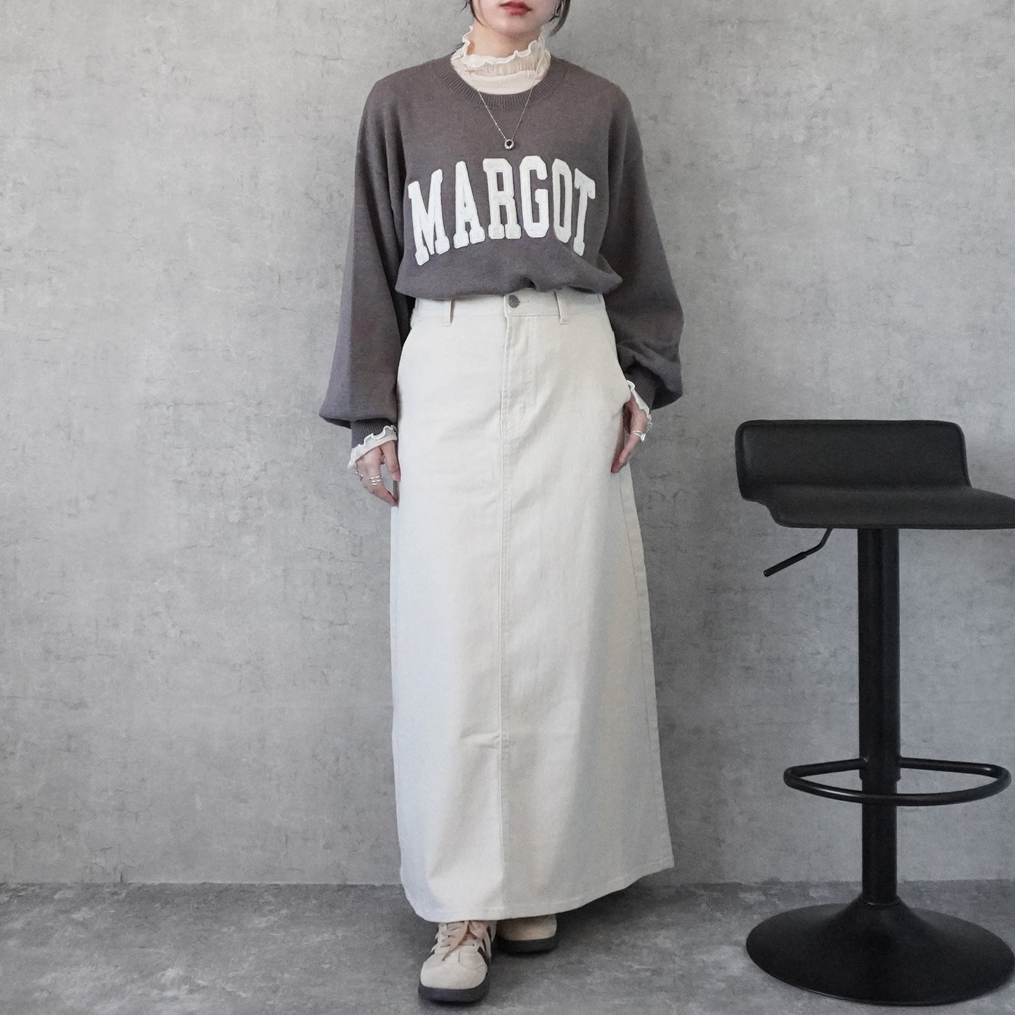 カラーセミフレアー超ロングスカート