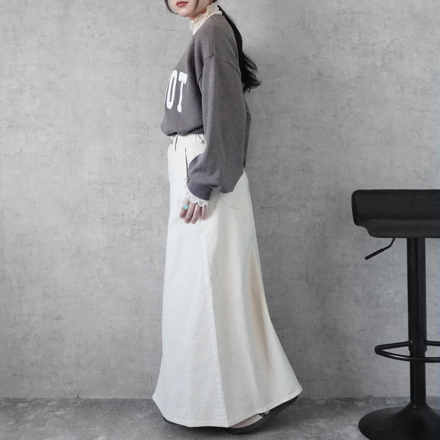 カラーセミフレアー超ロングスカート