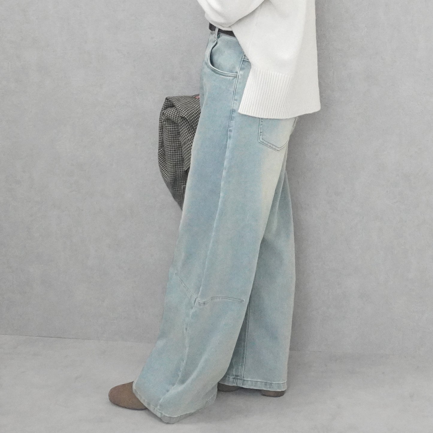 裏起毛デニムワイドカーブパンツ