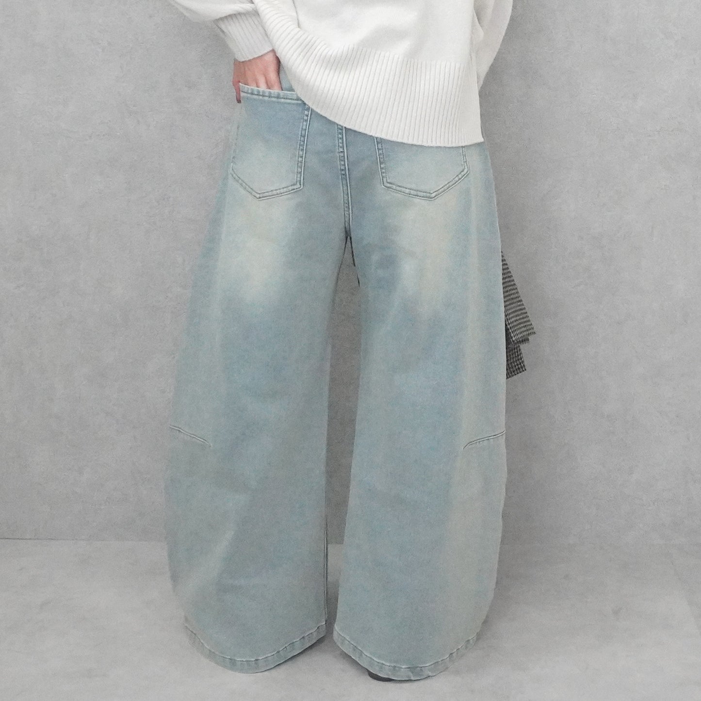 裏起毛デニムワイドカーブパンツ