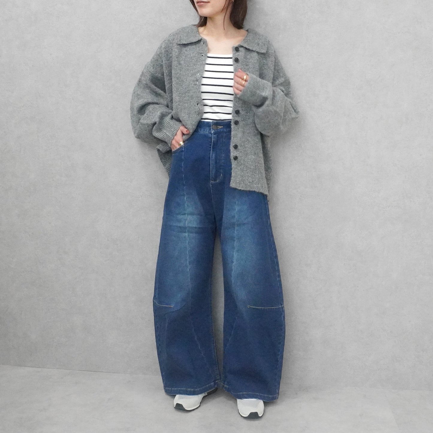 裏起毛デニムワイドカーブパンツ