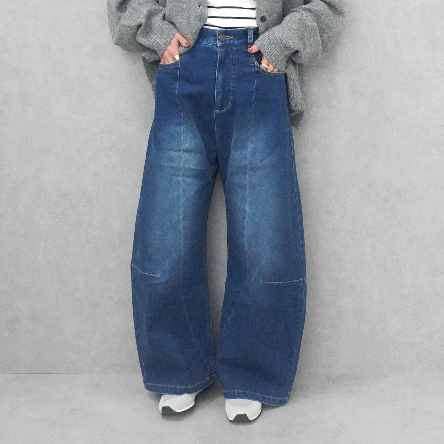 裏起毛デニムワイドカーブパンツ