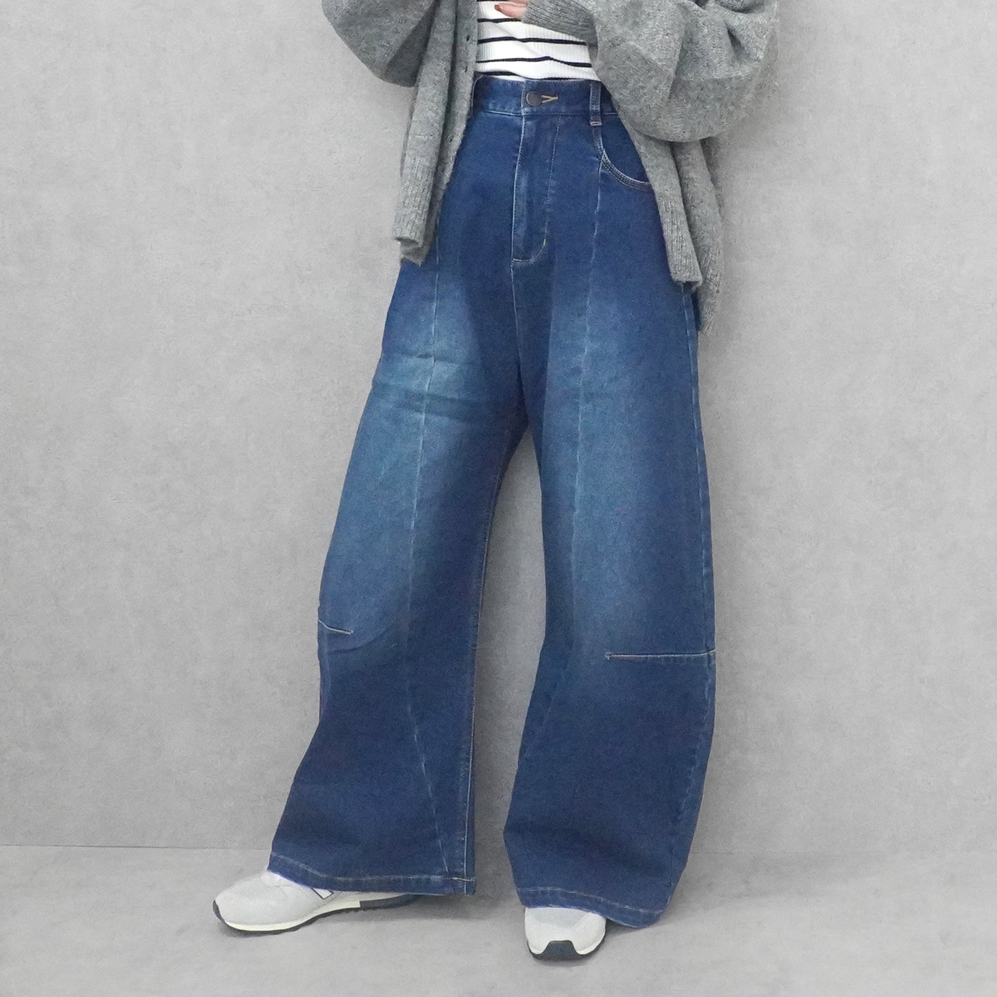 裏起毛デニムワイドカーブパンツ