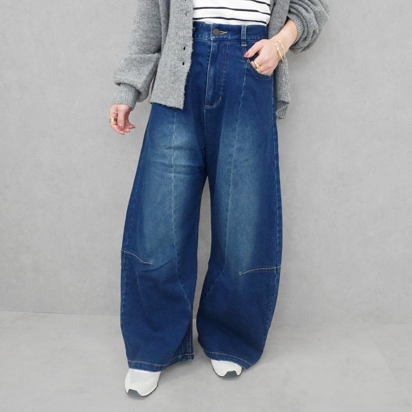 裏起毛デニムワイドカーブパンツ